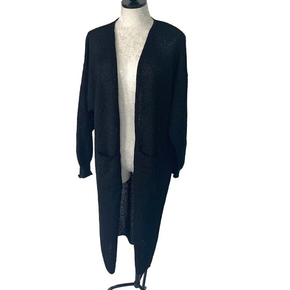 French Rags Vintage Womens Open Duster Cardigan Black Size 2 Medium Pure Rayon - Picture 1 of 13